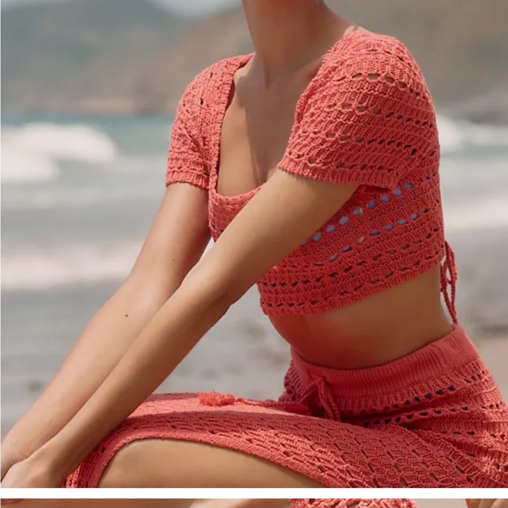 L*Space Coral Crochet Swim Set - Beach Vacation Dress - Picture 3 of 12